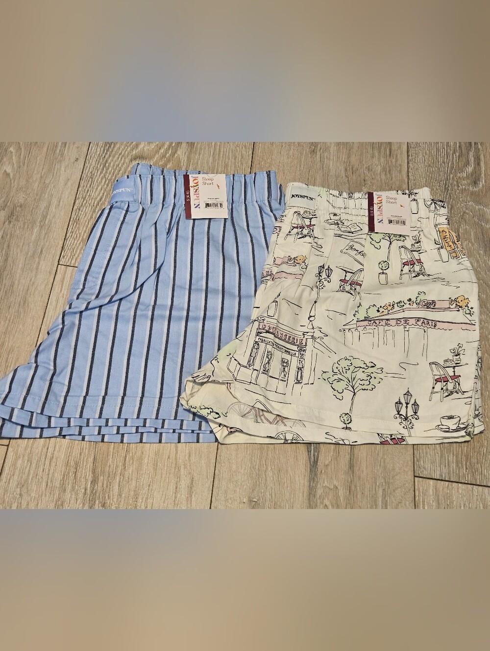 Joyspun Women’s Sleep Shorts Size S (4-6) Pajama Shorts Striped & Paris Cafe